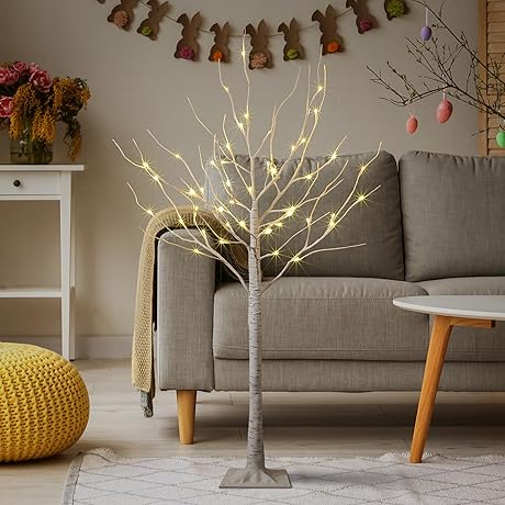 LIGHTSHARE 4 Feet White Birch Tree with Warm White LED Lights