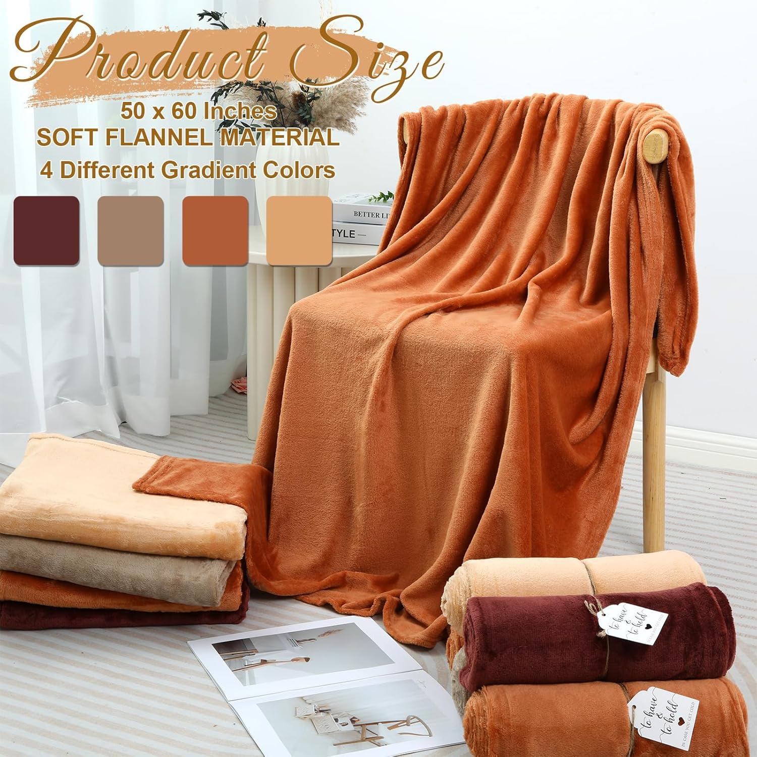 12 Pack Terracotta Flannel Throw Blankets Bulk 50 x 60 Inch with to Have to Hold Card and Rope Wedding Fleece Throw Blanket for Wedding Gifts Bed Couch Sofa Season Soft Lightweight(Terracotta) - Image 2