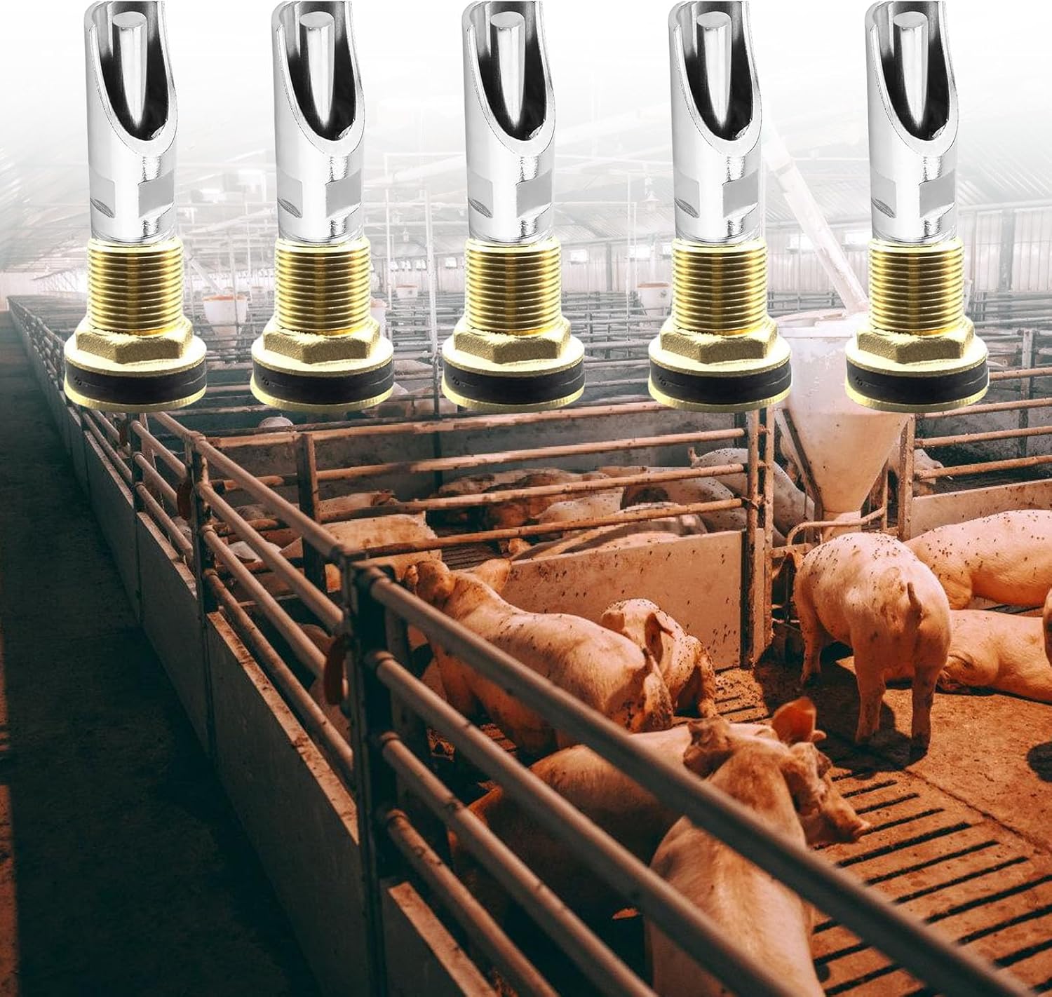 Practical Nipple Waterer Set 5Pcs Stainless Steel Drinker Feeder Accessory for Pigs and Goats Connectors Included Automatic Pigs Drinker