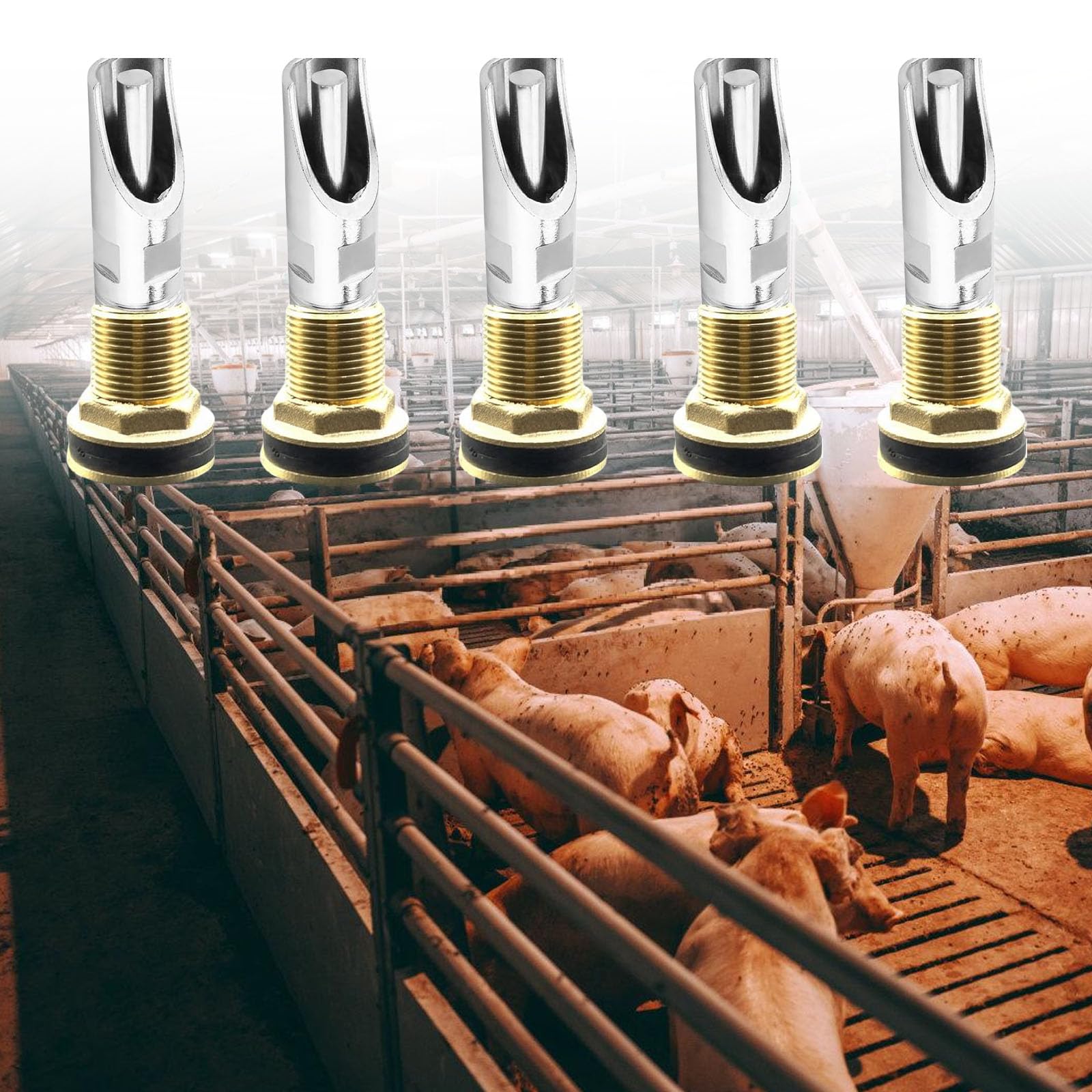 5-teiliges automatisches Nippeltränken Set für Schweine, Robustes Edelstahl Tränkeset für Schweine und Ziegen mit Verbindungsteilen, Tränke für drinnen und draußen