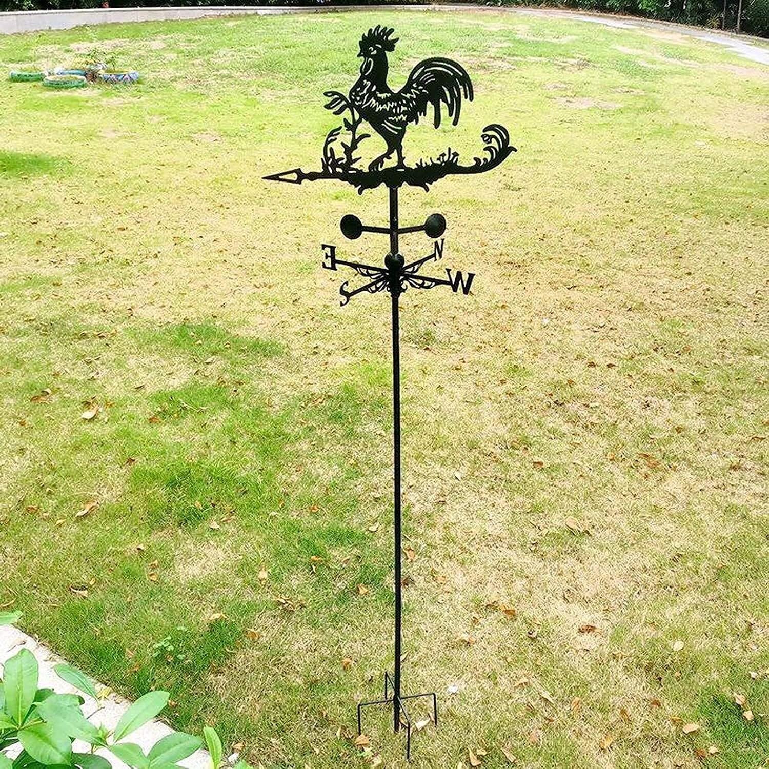 Segnavento a forma di gallo, in metallo e ghisa, da giardino, banderuola con indicatore di direzione, ornamento