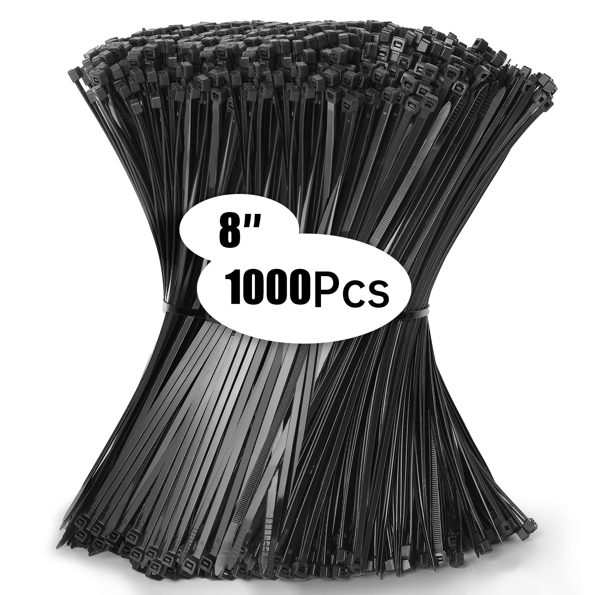 Jokisa 1000 Pezzi Fascette Plastica 200 x 4,8 mm, Fascette Elettricista Professionali Resistente Allatemperature, Fascette Plastica Lunghe Resistenza Alla Rottura 23 kg per Uso Interno ed Esterno