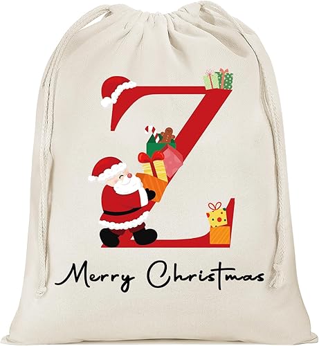 Parima Bolsas de regalo de Navidad reutilizables, bolsas de regalo personalizadas para regalos con cordón, saco de Papá Noel con inicial para