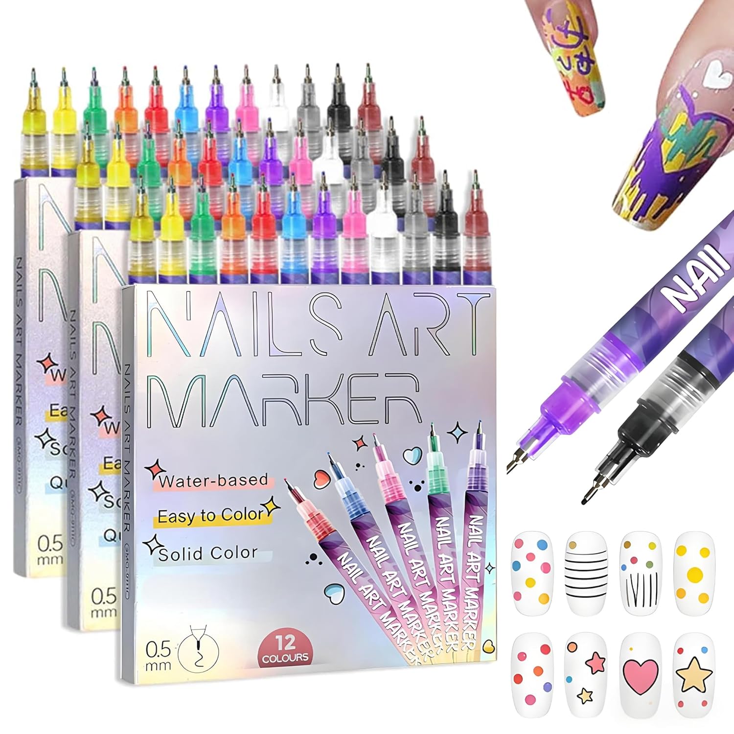 12 Colors Nails Art Pens Set Upgrade Nails Art Markers with 0 5mm Fine Tip Nails Art Markers