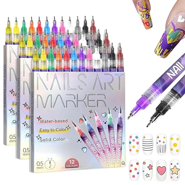 12 Colors Nails Art Pens Set Upgrade Nails Art Markers with 0 5mm Fine Tip Nails Art Markers