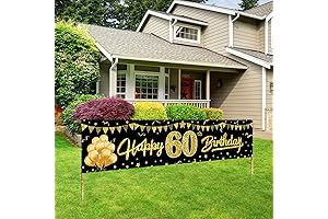 Happy Black and Gold 60th Birthday Banner Decorations