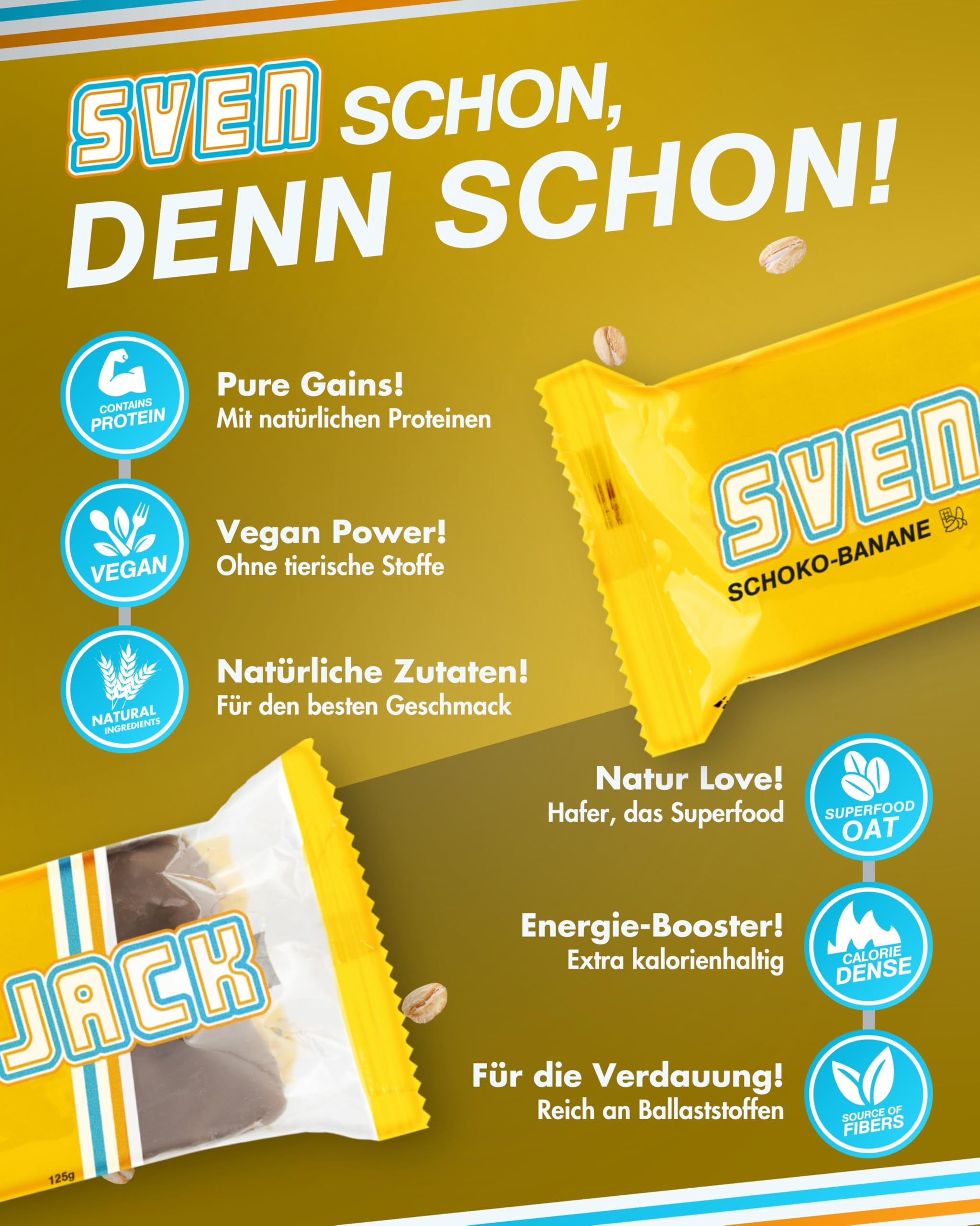 Sven Jack (Energy Cake) – Schoko-Banane - Haferflocken Riegel mit langkettigen Kohlenhydraten, weniger Zucker & einzigartigem Geschmack – original Fitness Snack & Oat Meal Snack