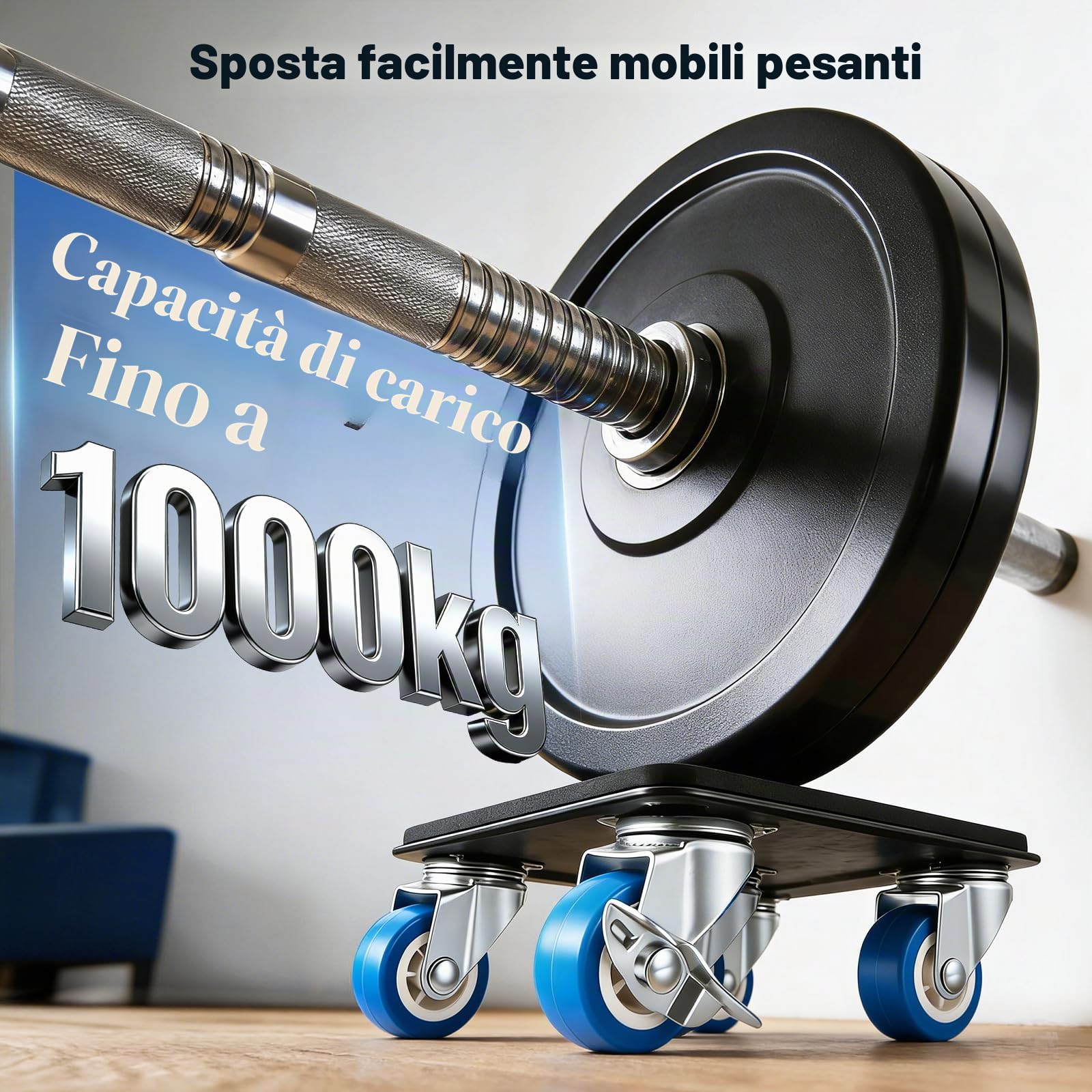 Rotelle per Mobili Pesanti con 5 Ruote in Acciaio, Sollevatore Mobili a Leva, Carrello Sposta Mobili con Freni, Trasporto fino a 1000 kg per Trasloco e Pulizia