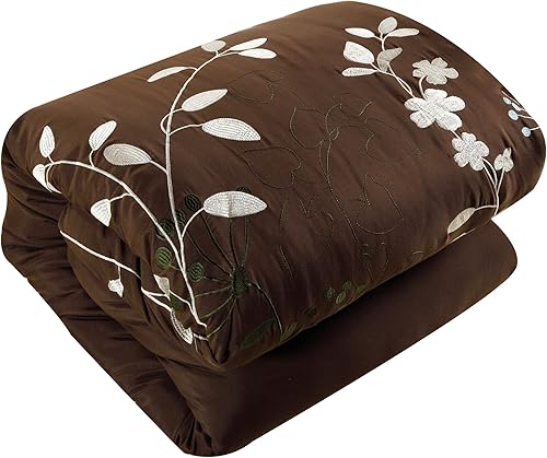 Miniatura 11 de Chic Home Bliss Garden - Juego de edredón bordado de 8 piezas, tamaño Queen, color marrón