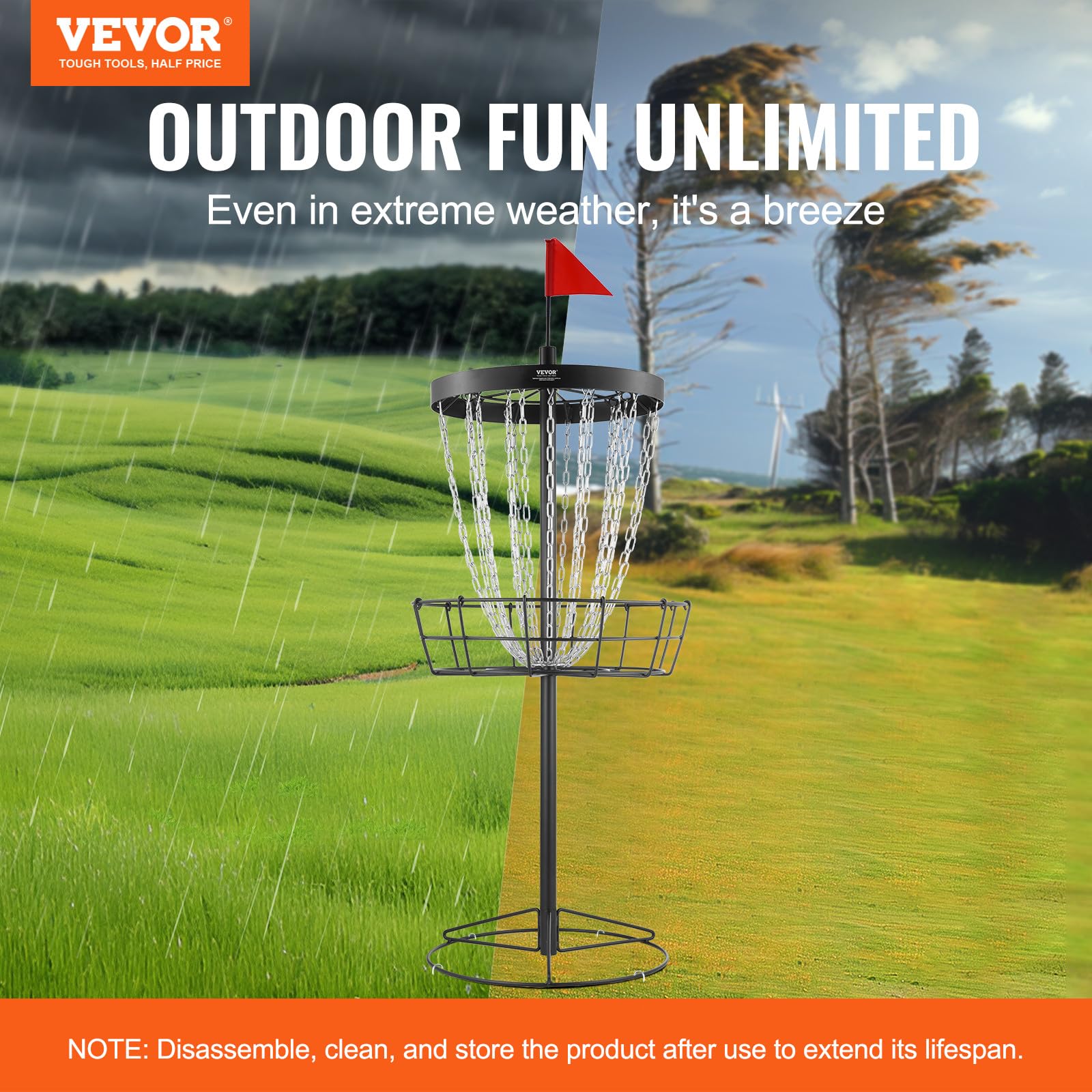VEVOR Canasta de Golf con Disco de 24 Cadenas Objetivo de Golf con Disco de Acero Portátil Canasta de Golf con Disco para Uso Interior y Exterior, Equipo de Entrenamiento Profesional, Negro