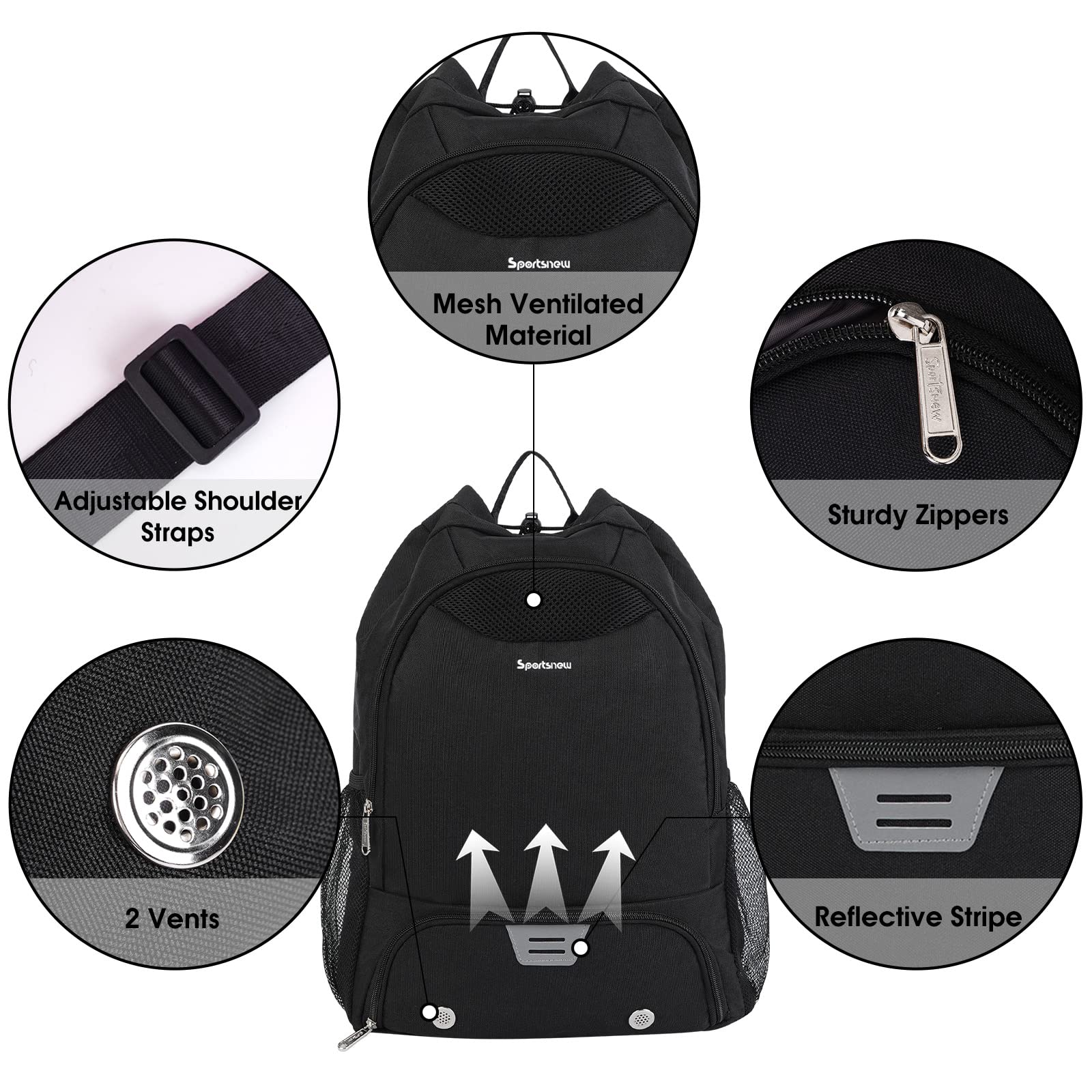 sportsnew Fußball Tasche, Basketball Kordelzug Rucksack Verstellbar Sportrucksack mit Ballfach & Schuhfach und Nasstasche Tunnelzug Daypack für Herren Damen