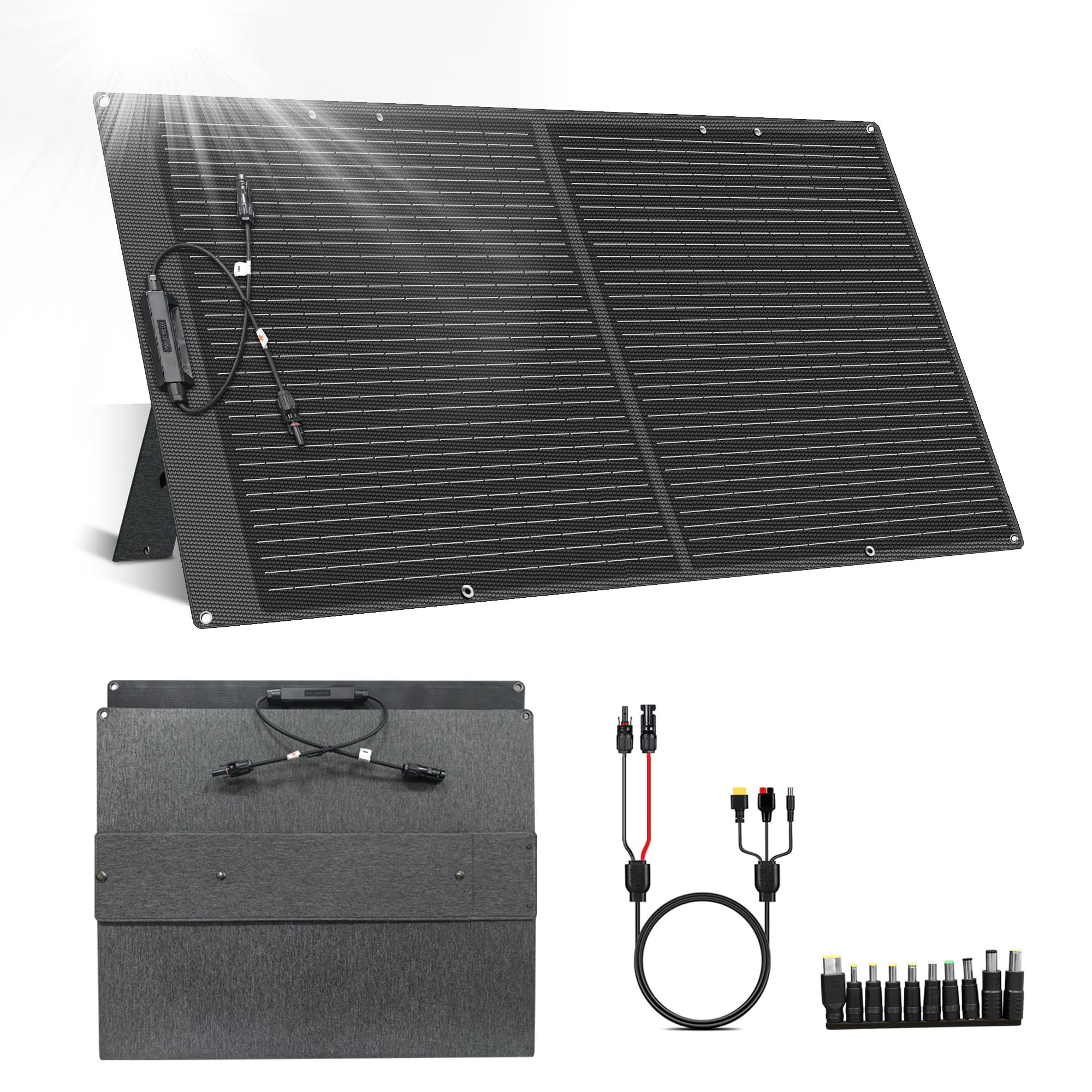 Solarpanel Faltbar 100W, Tragbare Solarmodul 20.5V Ausgang mit 10 Connectors, 23% Hocheffizienterad Monokristallines Solarmodule für Camping, Wandern, Powerstation, Outdoor usw