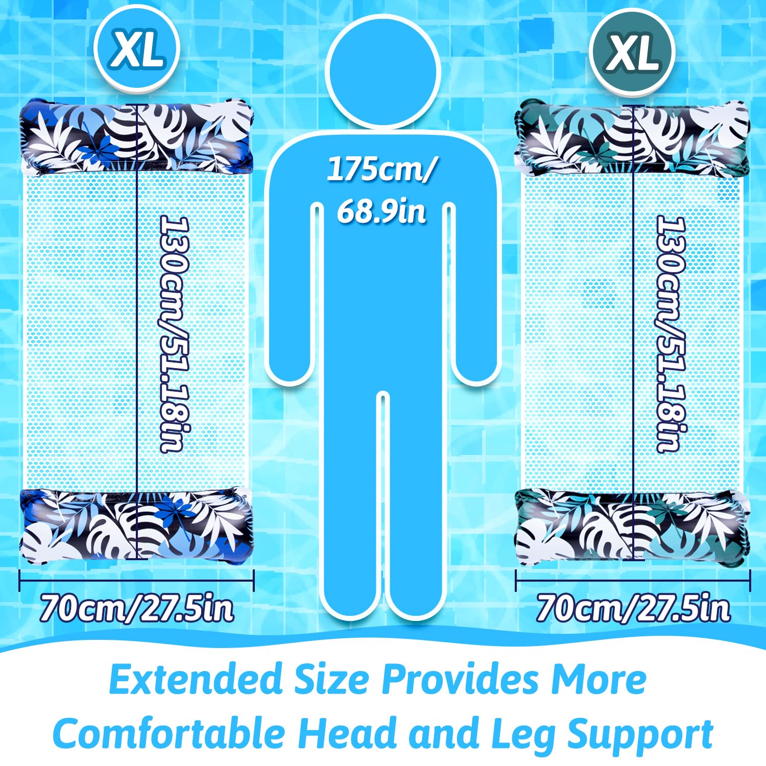 Orifinter Pool Inflatable, 2 Pack XL Inflatable Pool Floats, 4 IN 1 Swimming Pool Floats Hammock - Image 2
