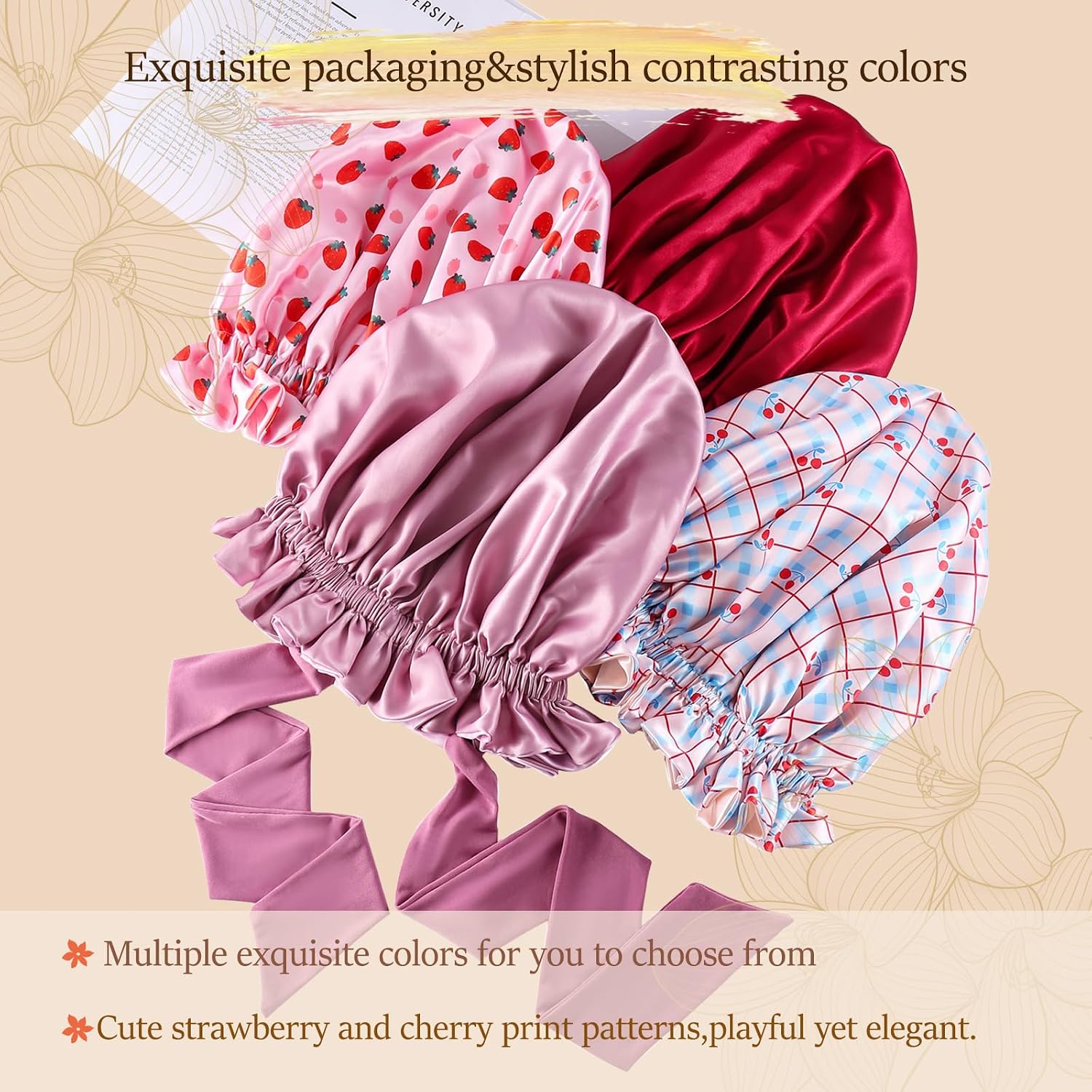 Silk Bonnet for Sleeping Women Double Layer Satin Bonnet Satin Lined Hair Bonnet with Tie Band Curly Natural Hair thumbnail