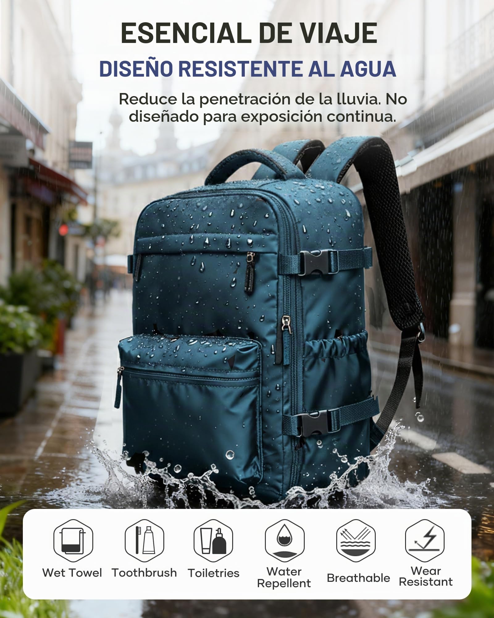 Mochila 40x20x30 Cabina al Vacio Mochila Viaje Cabina Avion Bolsas de viaje Vacio con Bomba con Compresión al Vacío Airbag, Impermeable, Equipaje de Mano -Azul pavo real