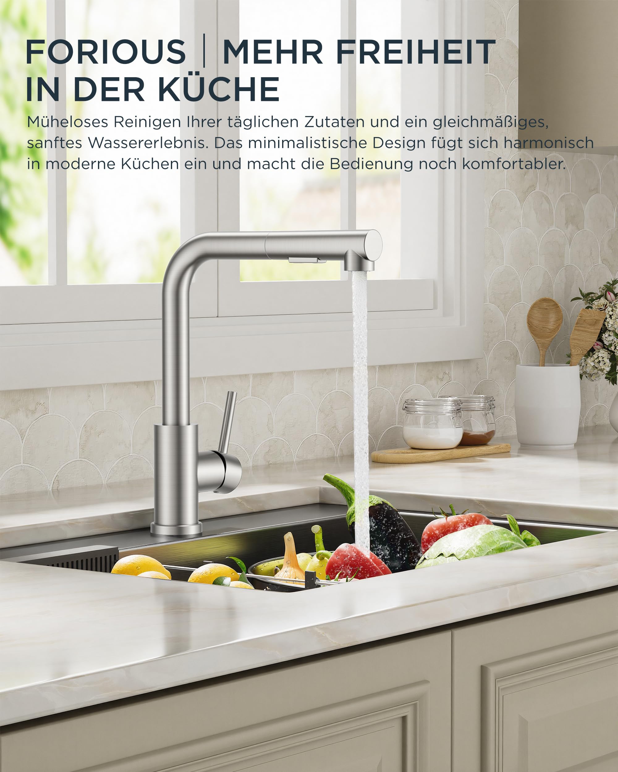 FORIOUS Niederdruck-Küchenarmatur, Einhebel-Warm- und Kaltwasserhahn, Wasserhahn mit 3 anschluessen fuer boiler, geeignet für Boiler und Untertischboiler, Roestvrij Staal