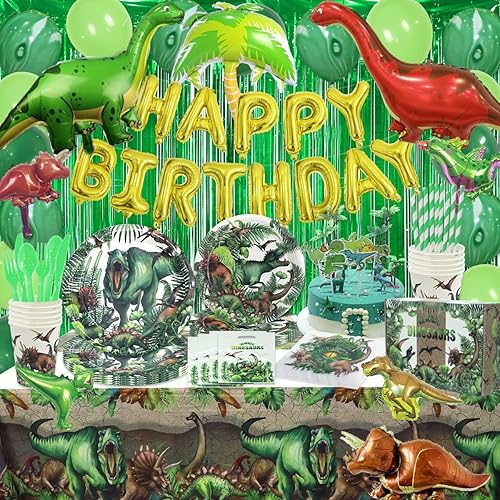 VENTASOL 295 piezas de decoraciones de fiesta de cumpleaños de dinosaurios, suministros de fiesta temática de dinosaurios, todo en una caja con