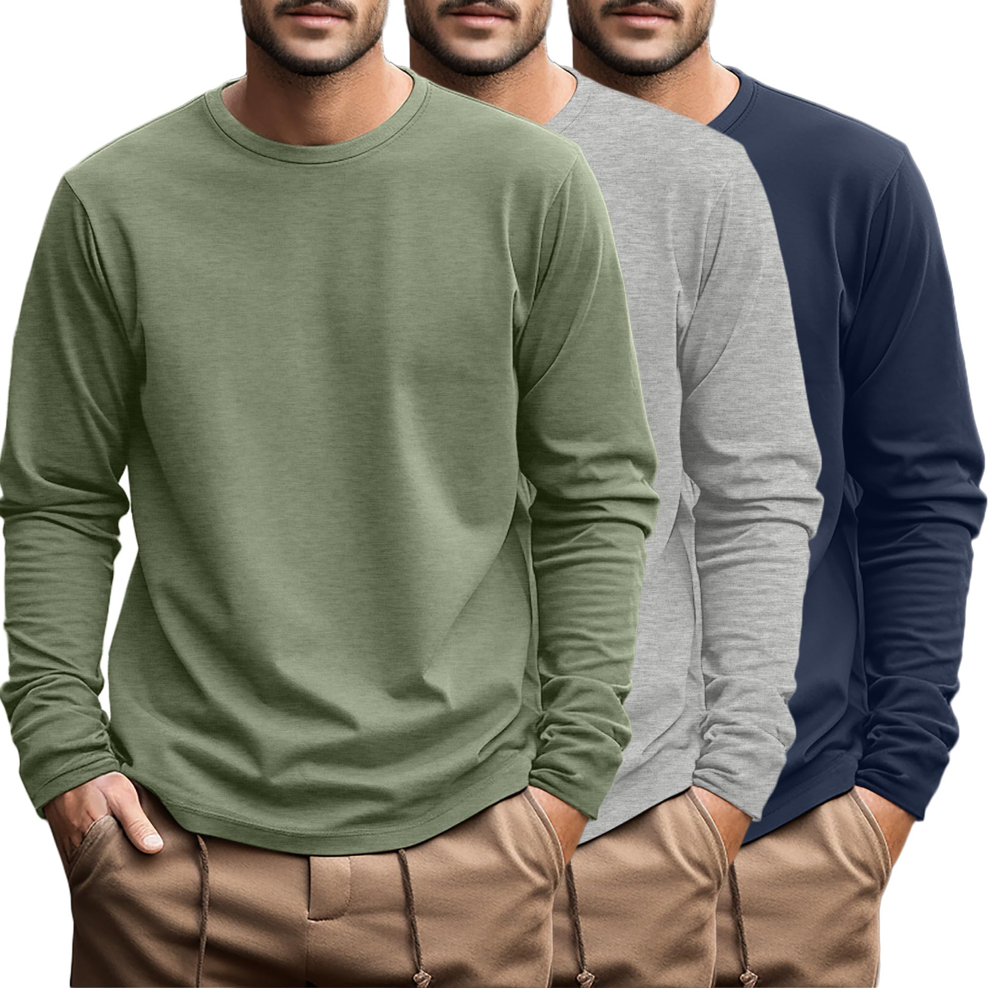3 Pack Mens Big and Tall Cotton Knit Long Sleeve Shirts