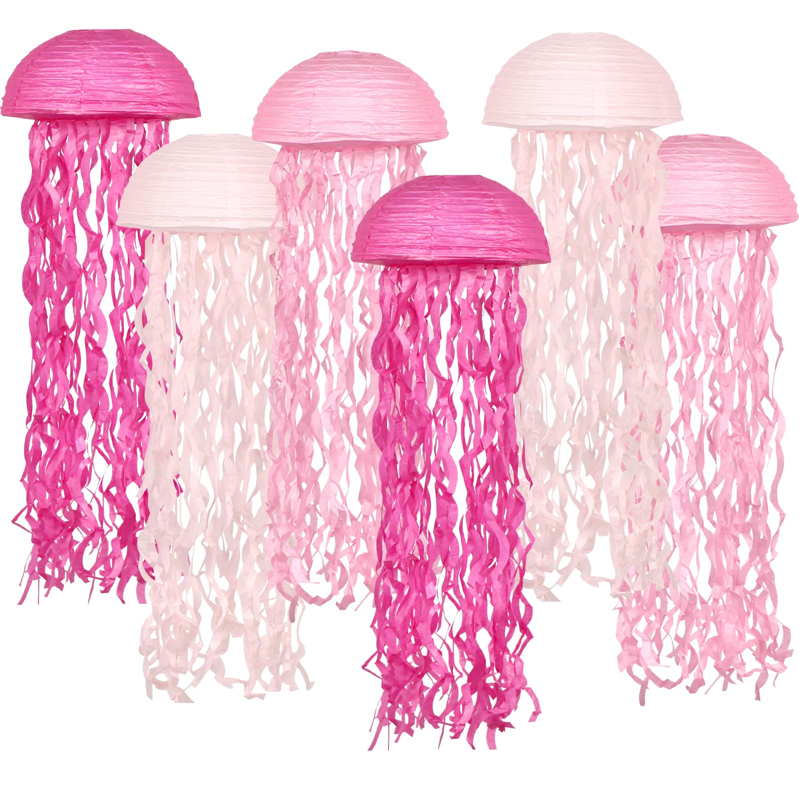 KAXIXI Pink Jelly Fish Paper Lanterns Set, Under The Sea Party Decorations, Jellyfish Hanging Lanterns for Mermaid Ocean Birthday Party Decorations