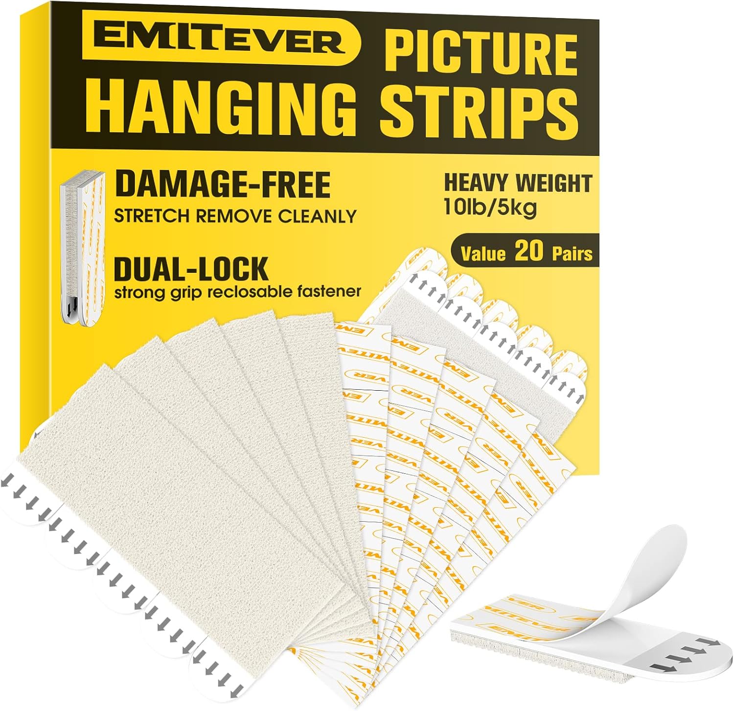 EMITEVER Picture Hanging Strips Heavy Duty, Small 20 Pairs, No Damage