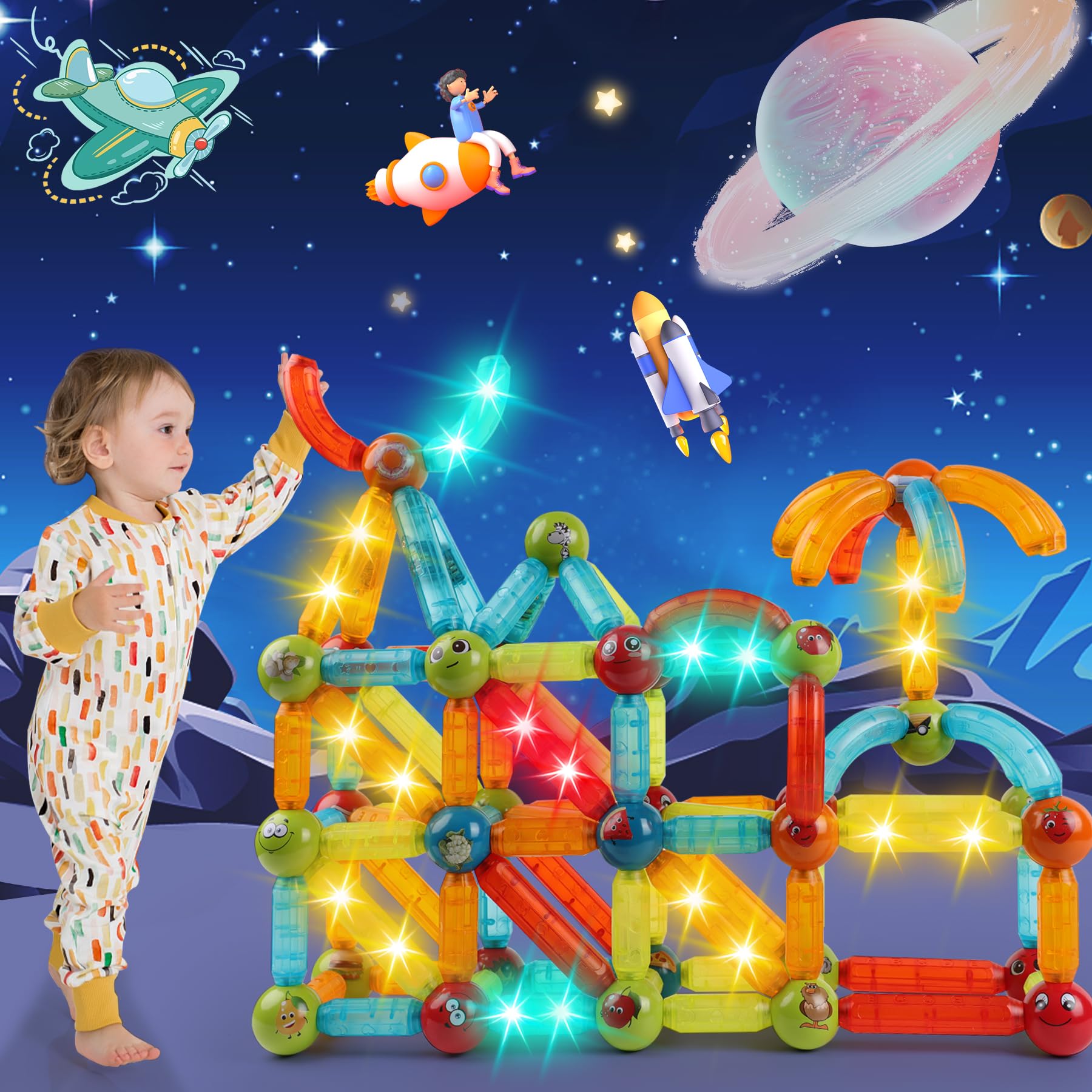 Blocs De Construction Magnétiques 110 Pièces - Jouet éducatif Pour Enfants 3-8 Ans - Aimants Puissants, Formes Colorées