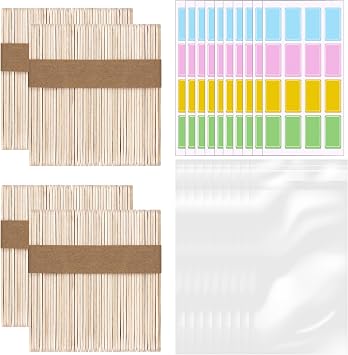 Ice Cream Mold Accessory Kit - 160 Colorful Label Stickers + 200 Wooden Sticks + 40 Self-Seal Bags for DIY Ice Cream Bar Making & Decoration