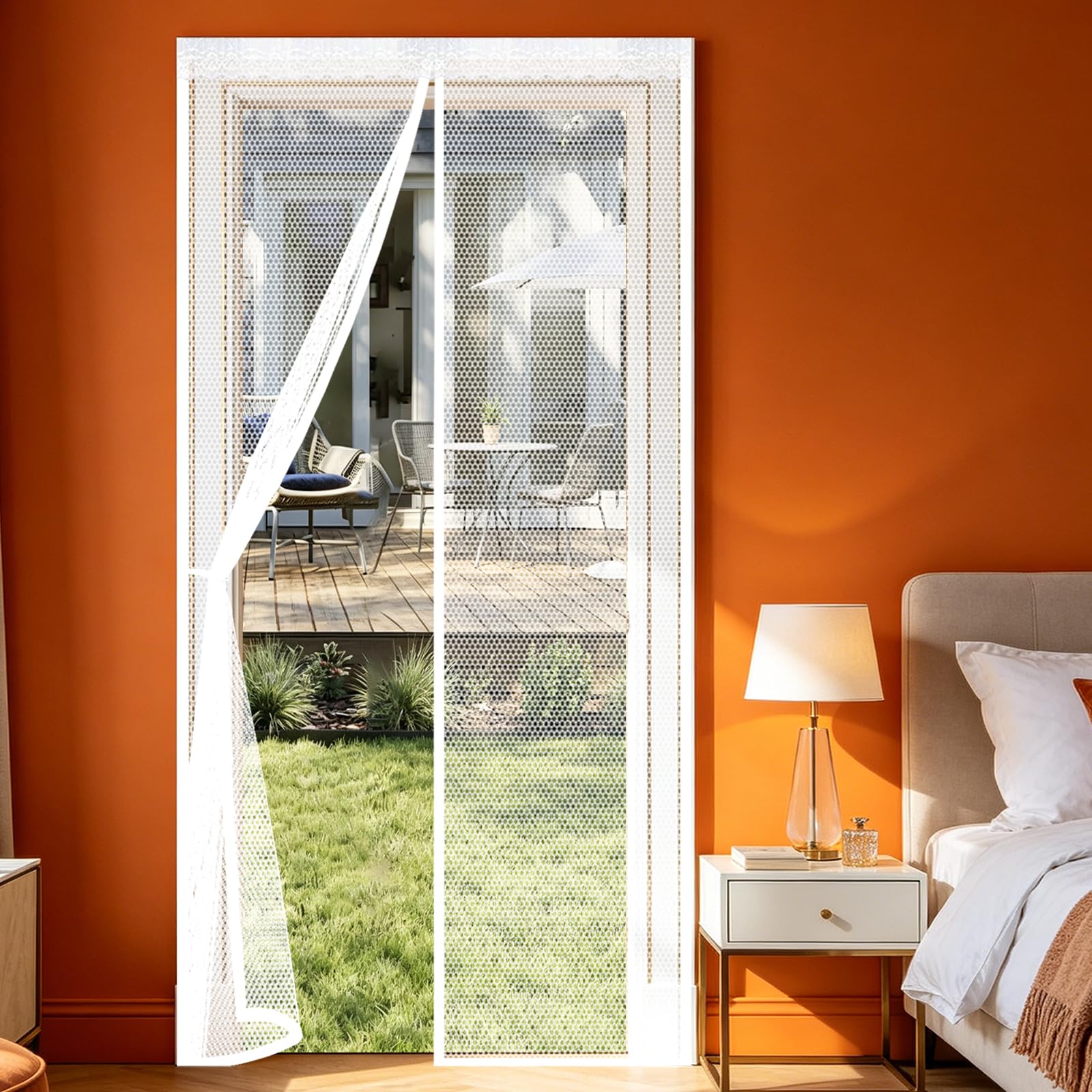Lijiao White Fly Screens For Doors 122 X 185 Cm Keep Bugs Out Lets Fresh Air In, With Powerful Magnets And Full Frame Hook&Loop, No Gap, Screen Mesh Insect Protection Door Kid And Pet Friendly,