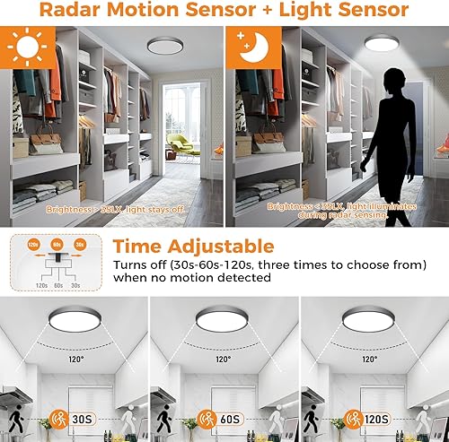 Miniatura 2 de slochi Paquete de 2 luces de techo con sensor de movimiento con cable, luz con sensor de movimiento de 5000 K para interiores, 15 W, 1500 lúmenes, 7