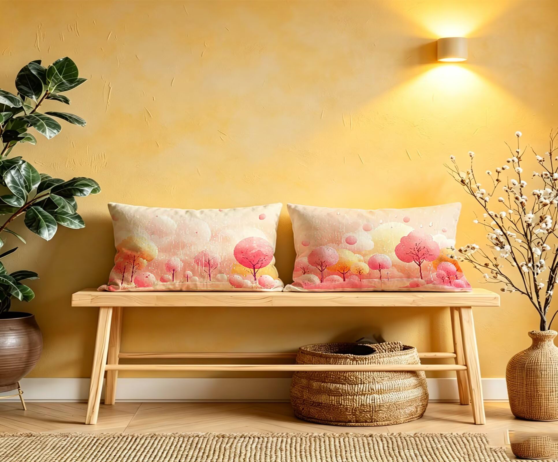 Rosa Kissenbezug 60x80 Baum Kopfkissenbezug 2er Set,Wohnaccessoires & Deko,Weich und Atmungsaktiv Samt Stoff mit Verstecktem Reißverschluss für Bett Sofa Kissen Dekokissen-85947