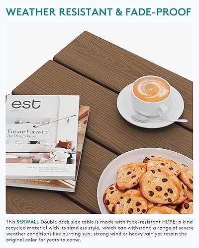 Miniatura 46 de SERWALL Mesa auxiliar doble Adirondack rectangular, color marrón