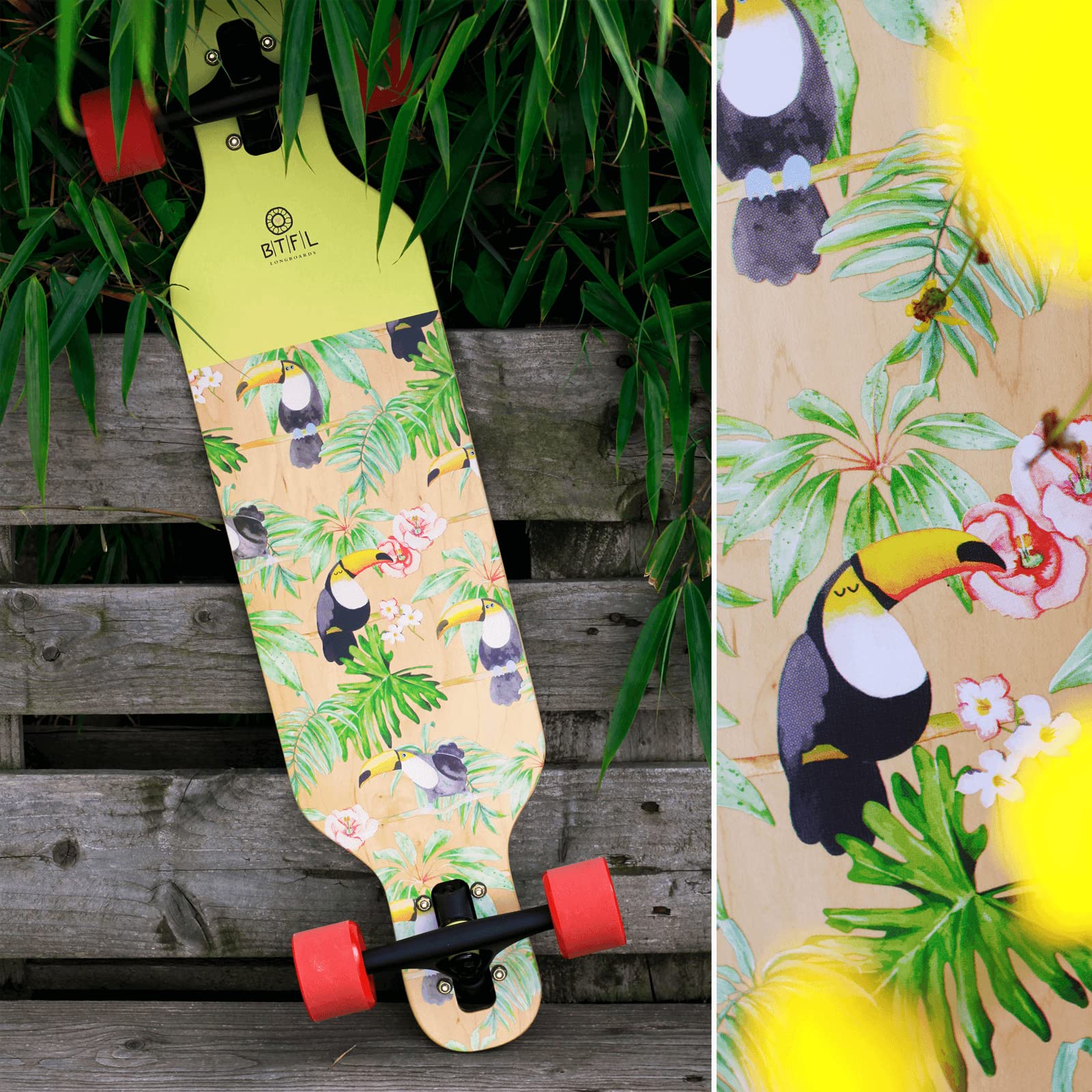 BTFL Longboard für Kinder ab 5 Jahren, Komplettboard mit ABEC 9 Kugellagern, Drop Through Cruiser, Skateboard für Anfänger & Fortgeschrittene, Freeride & Outdoor