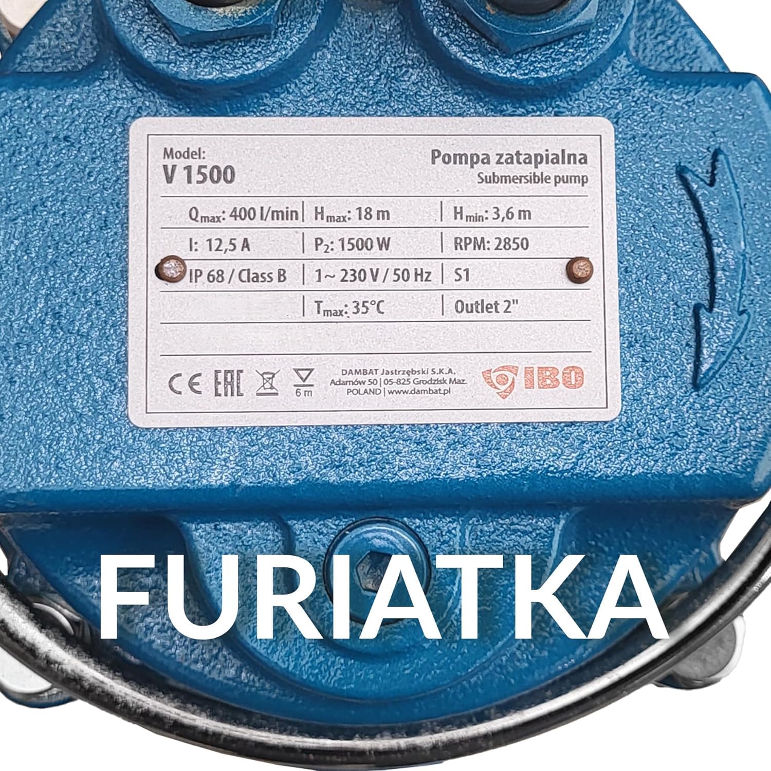 IBO V1500 pompa sommergibile FURIATKA Corpo in acciaio per acque reflue e acque sporche
