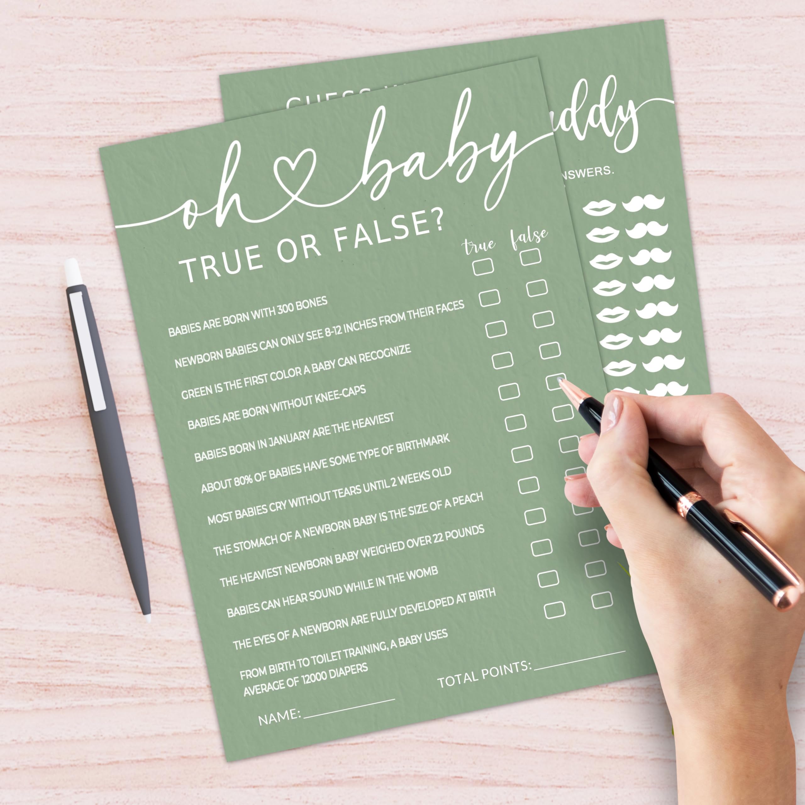 Zabawne pomysły na karty do gry na baby shower, 12,7 cm x 18 cm dwustronne gry na baby shower dla dziewczynki lub chłopca, zielony minimalizm ujawnienie płci artykuły imprezowe - D08