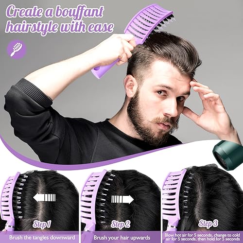 Miniatura 5 de Cepillo desenredante para el cabello, cerdas de jabalí, cepillo curvado y ventilado para mujeres, hombres y niños, rizado, grueso, largo, corto,