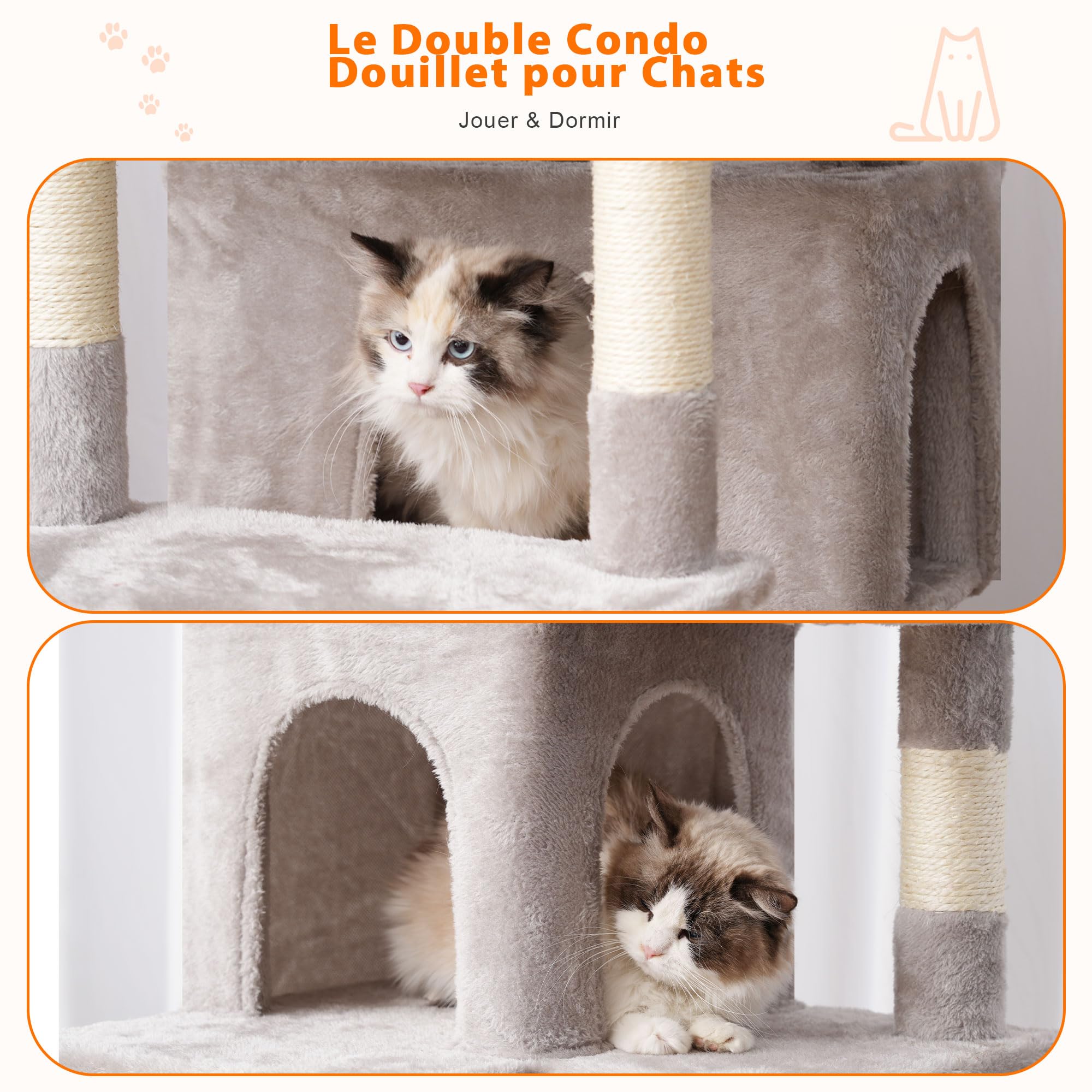 Heybly Arbre À Chat, De 178 cm De Hauteur, Colonne À Griffer pour Les Chats D'Intérieur, Arbre À Chat Multi-Étagé avec 8 Colonnes À Griffer, 2 Trou, 2 Plateformes, Hamac, Panier, Gris Foncé HCT036W