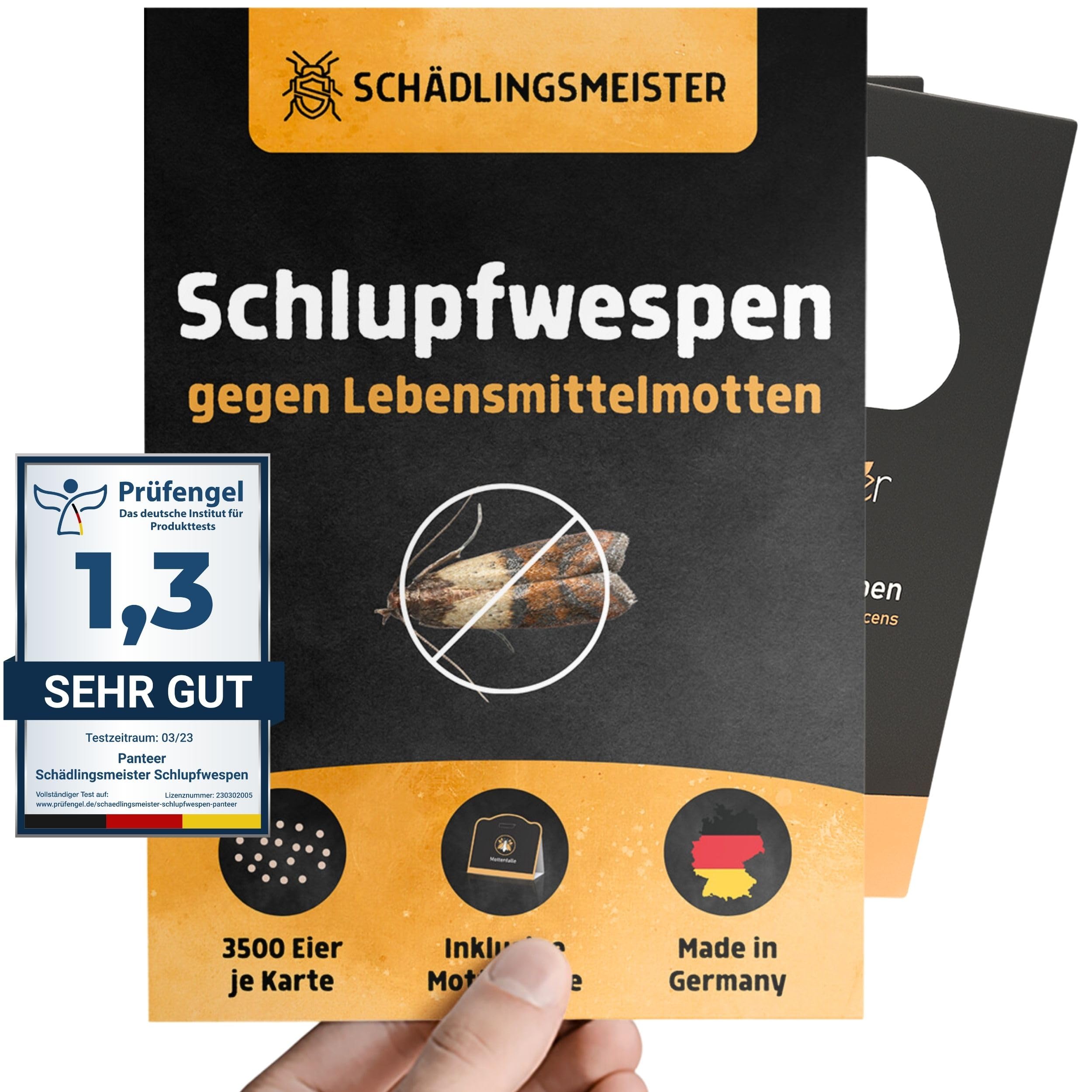Panteer ® Schlupfwespen gegen Lebensmittelmotten + GRATIS Mottenfalle (8 Karten, 4 Lieferungen) - Schlupfwespen, Schlupfwespen Lebensmittelmotte, Mottenfalle Lebensmittel, Schlupfwespen gegen Motten