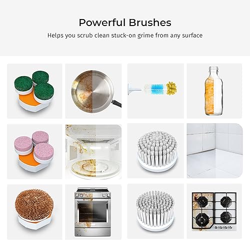 Miniatura 3 de Limpiador giratorio eléctrico 6-1 impermeable, inalámbrico, para limpiar baño, accesorios de cocina, pisos y azulejos, 6 cabezales de cepillo