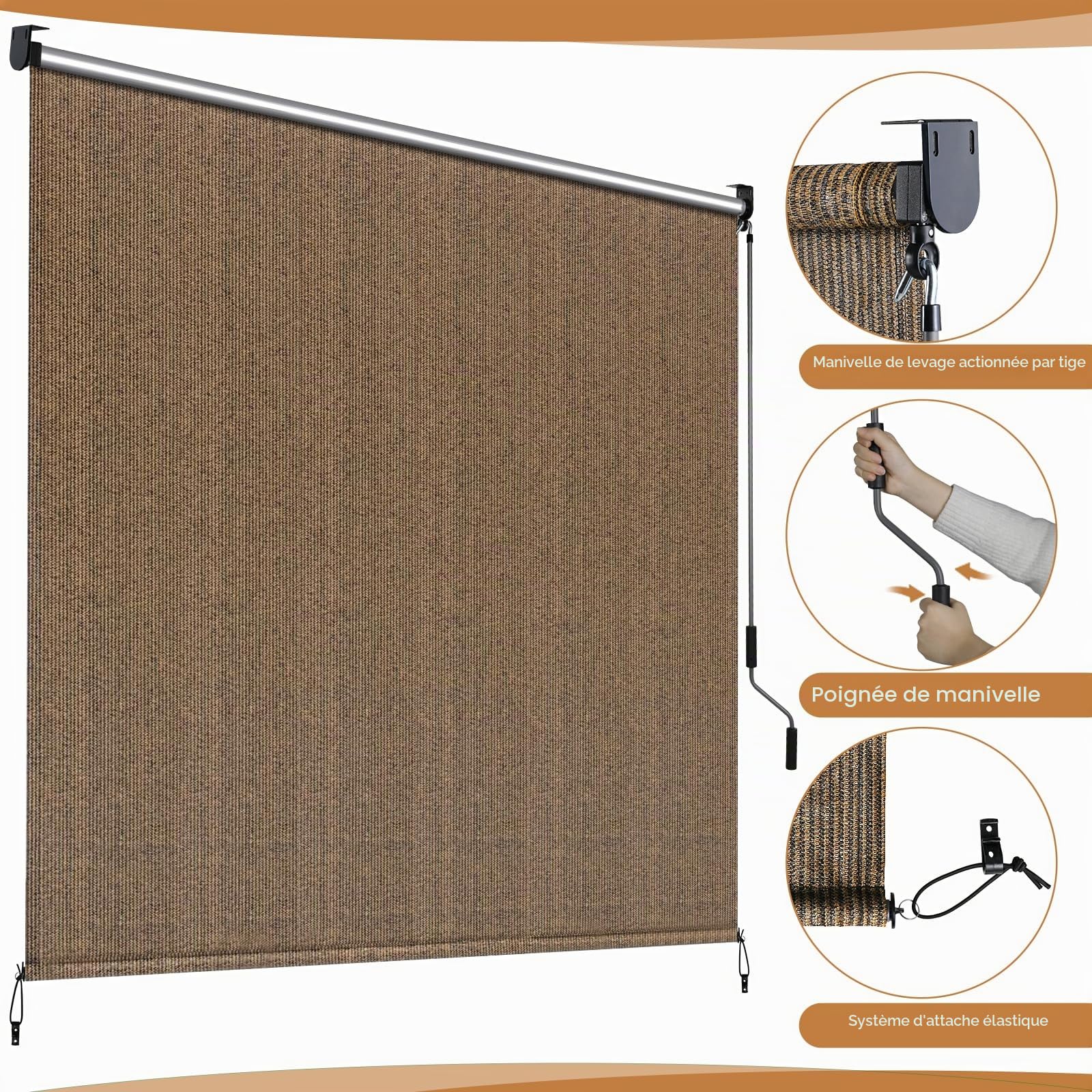 LIFERUN Auvent vertical 180x180 cm,Store Vertical,Toile d'ombrage HDPE pour pergola de terrasse,Auvent de balcon,Tube en aluminium avec commande à manivelle sans fil,pour balcon,Terrasse,Jardin, 1 PCS
