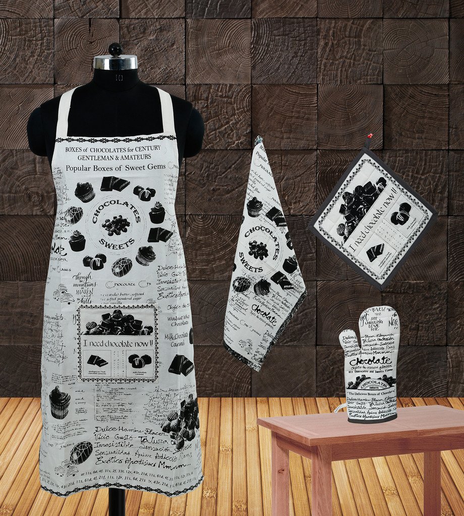 Dekor World Cotton Chocolate Apron Set - White, Standard, 4 Piece