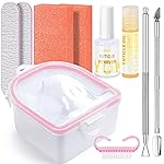 Yokilly Nail Soaking Bowl, Soak Off Gel Polish Remover Manicure Bowl, Acetone Nail Soak Off Bowl for Acrylic Nails Dip Powder Remover Kit with Cuticle Oil, Cutile Remover, Cuticle Pusher Peeler