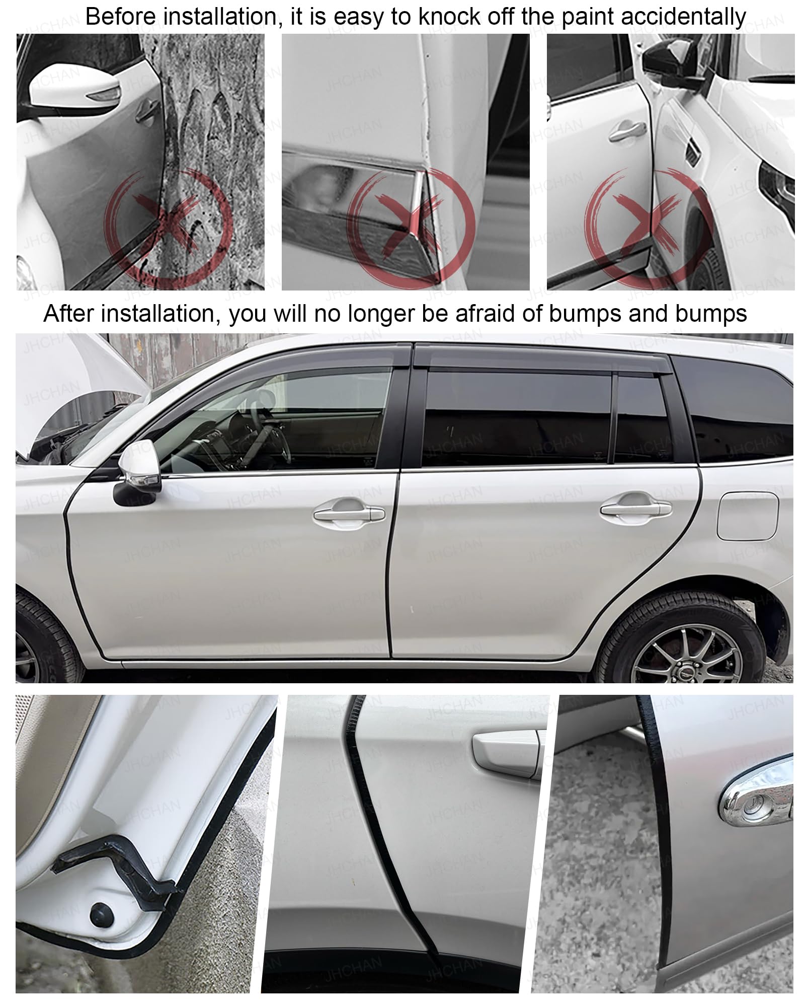 Protezione universale per bordi delle portiere dell'auto con martello, protezione antigraffio in gomma, resistente alle intemperie e auto-installante (nero, 10 m)