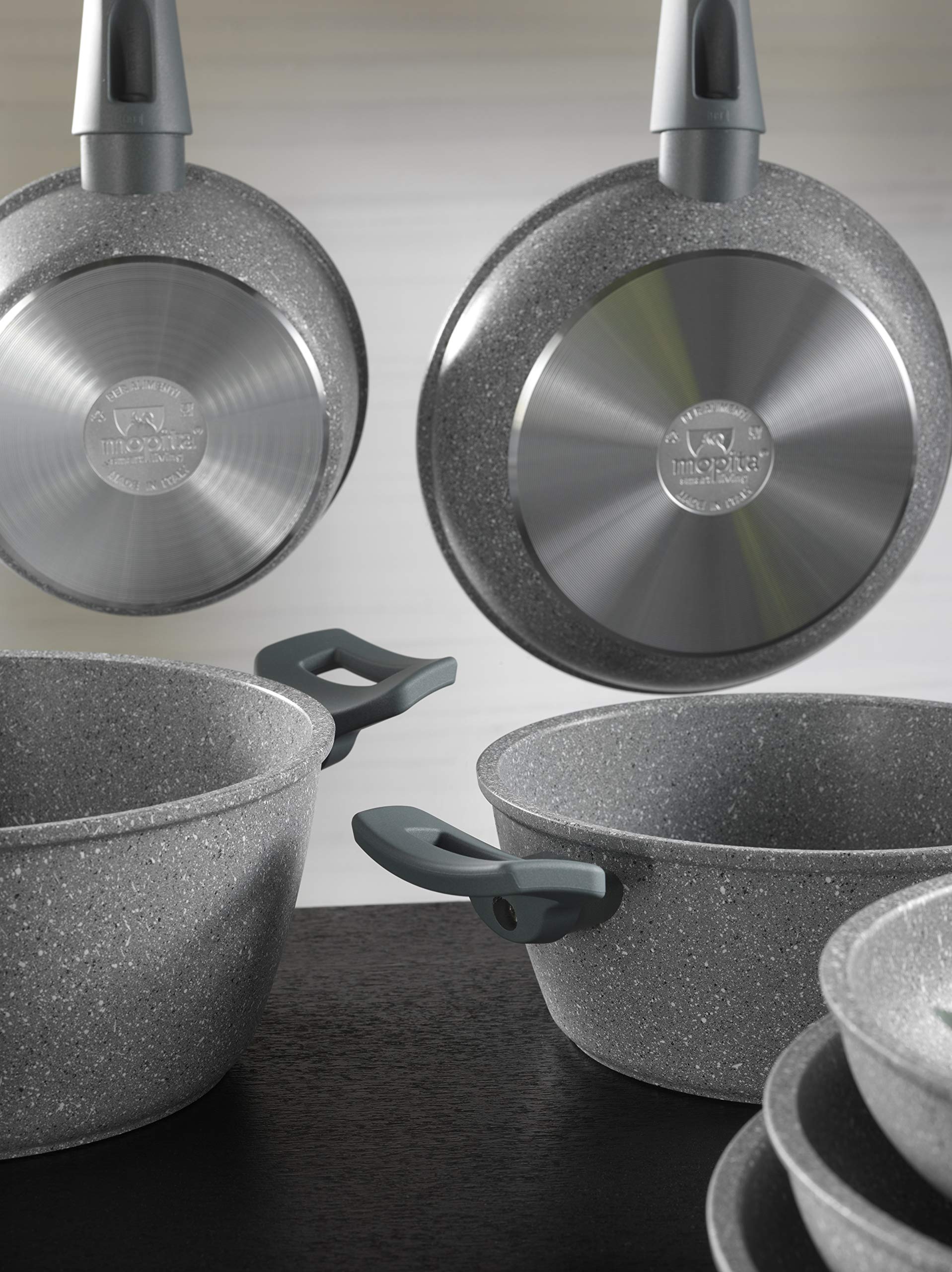 MOPITA ROCCIA VIVA Casseruola Antiaderente Ø 24 cm Padella per tutti i piani cottura (No Induzione), Rivestimento 5 strati Antigraffio, Manico Soft Touch