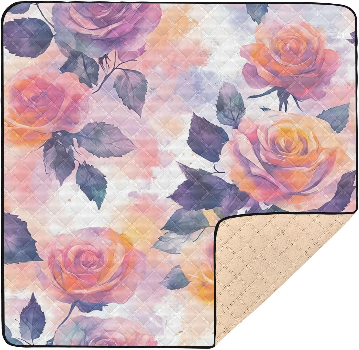 Watercolor Color Roses Baby Play Mat, 50“ X 50” Washable Folding Crawling Mat, Baby Floor Mat, Soft, Thick, Non-Slip