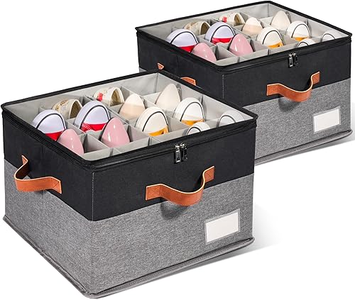 Paquete de 2 organizadores de zapatos para armario, contenedores de almacenamiento ajustables para zapatos, contenedores grandes plegables para