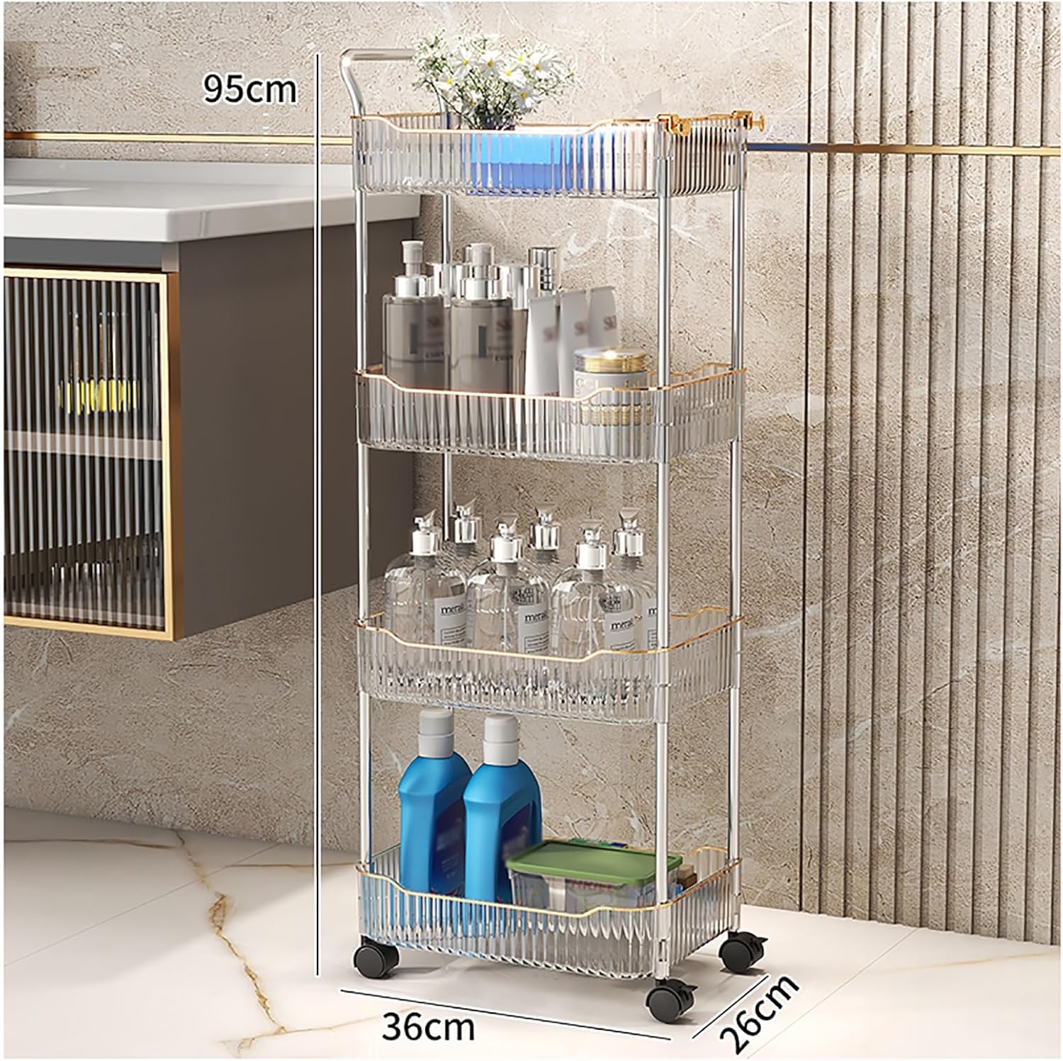 Rolling Utility Cart Organizer with Wheels and Handle - Mobile Shelving Unit for Storage in Kitchen, Bathroom, Laundry, and Narrow Spaces