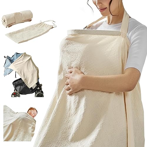 Tina's Home Funda de lactancia para lactancia materna con bolsa de almacenamiento, cubierta de alimentación 100% algodón con cuello en forma de arco