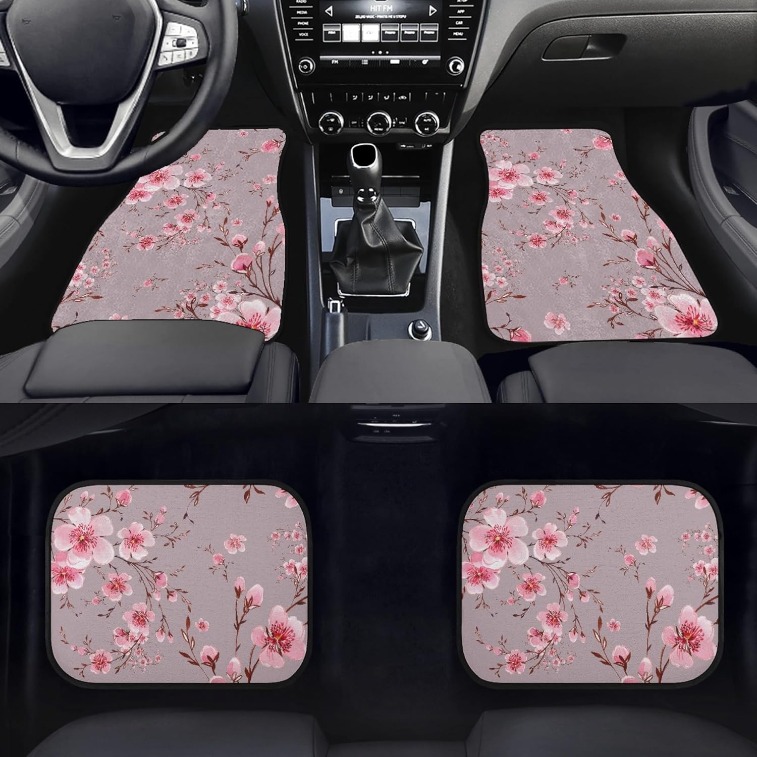 Pink Cherry Blossom Car Floor Mats 4Pcs Watercolor Flowers Beautiful Blooming Branches Floral Print Floor Mats for Cars Custom Front Rear Vehicle Rugs Universal Car Accessories for Trucks - Image 3
