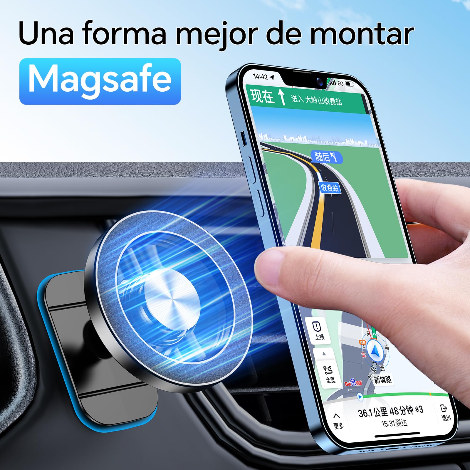 Coolpow Soporte Móvil Coche Magsafe Imanes 360° Rotación para iPhone 17 16