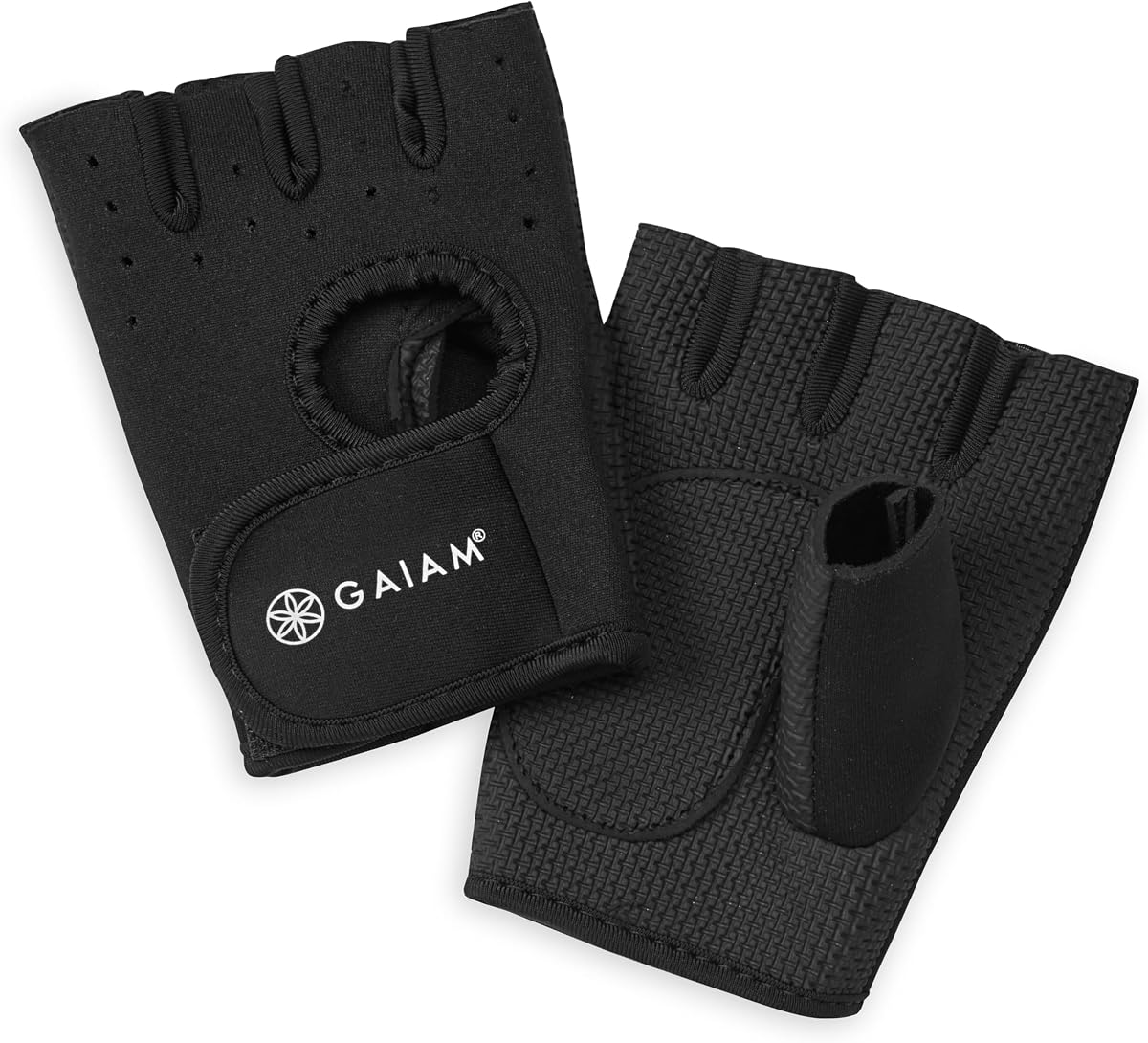 Gaiam Fitness Fingerless Gloves for Weight Training (Black/Black), Padded Palm, Breathable Mesh, Adjustable Velcro Fit & Comfort Grip for Weight Lifting, Workout Gloves for Men & Women