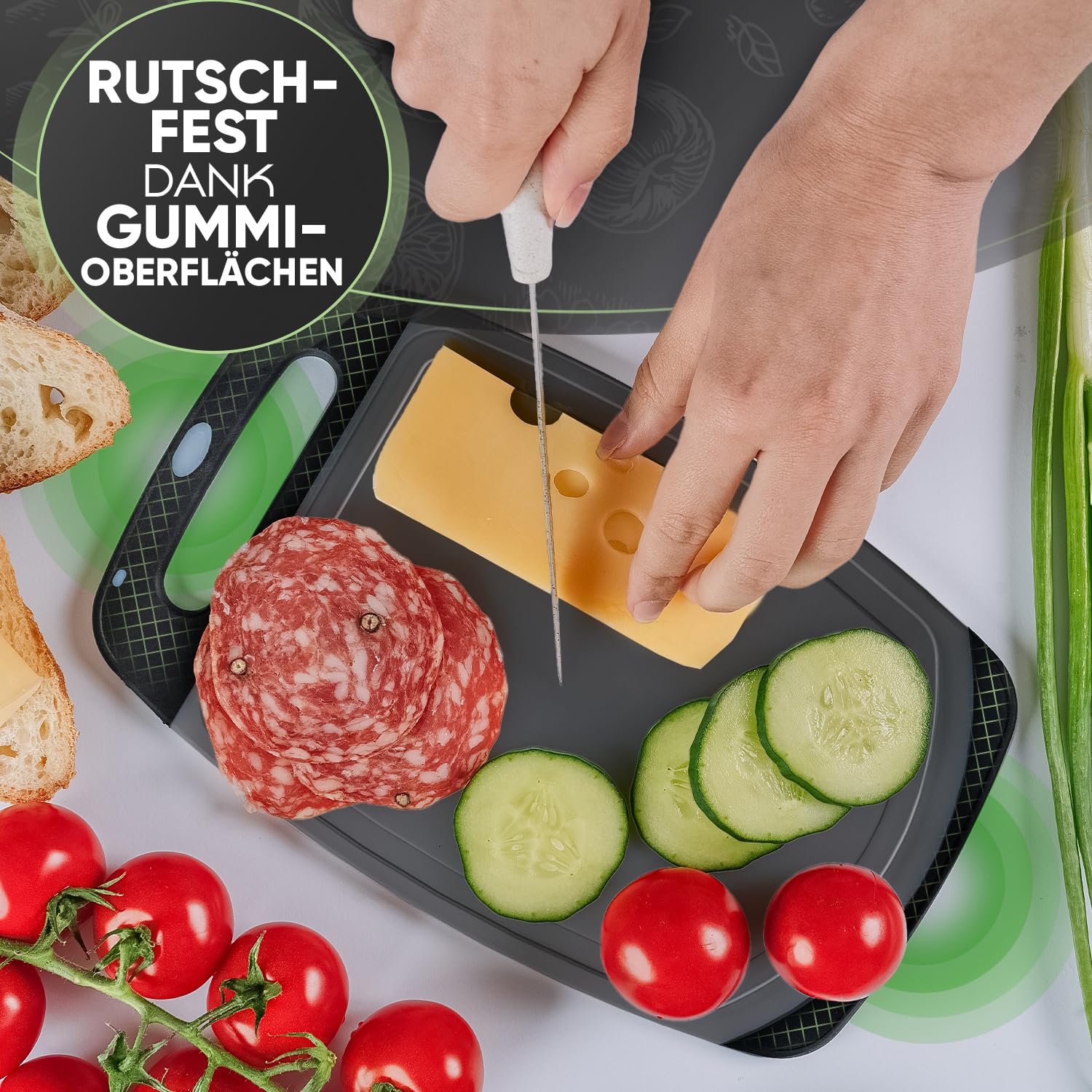 Loco Bird Frühstücksbrettchen Spülmaschinenfest - Brettchen 25x16cm, Schneidebrett Kunststoff BPA freie, Hygienisches Brotzeitbrett für die Küche, Vielseitiges Schneidbrett Set, Robustes Cutting Board